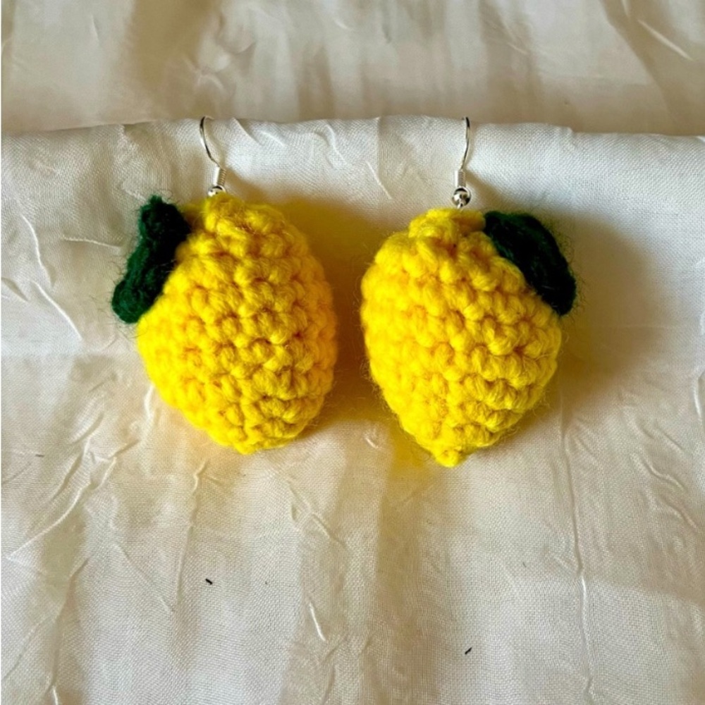 Lemon Earrings | Crochet Jewelry | Silver-plated | Fish Hook Dangle Earrings